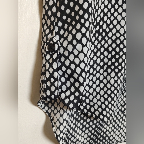 Spense Black and White Button Down Shirt Relaxed Fit Mandarin Collar - Picture 2 of 8